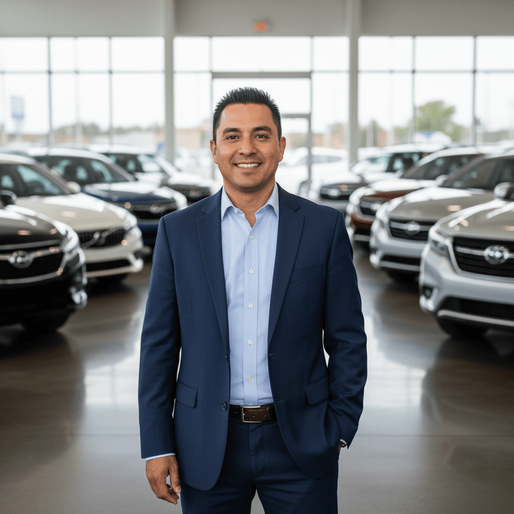 Juan Rivera, a union carpenter, in a car dealership showroom